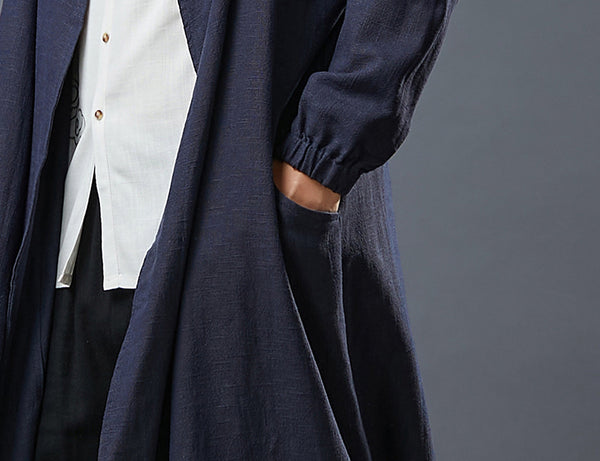 Men Asian Style Linen and Cotton Buckle Windbreaker Coat