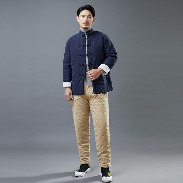Men Asian Style Linen and Cotton Chinese Buckle Quilted Jacket