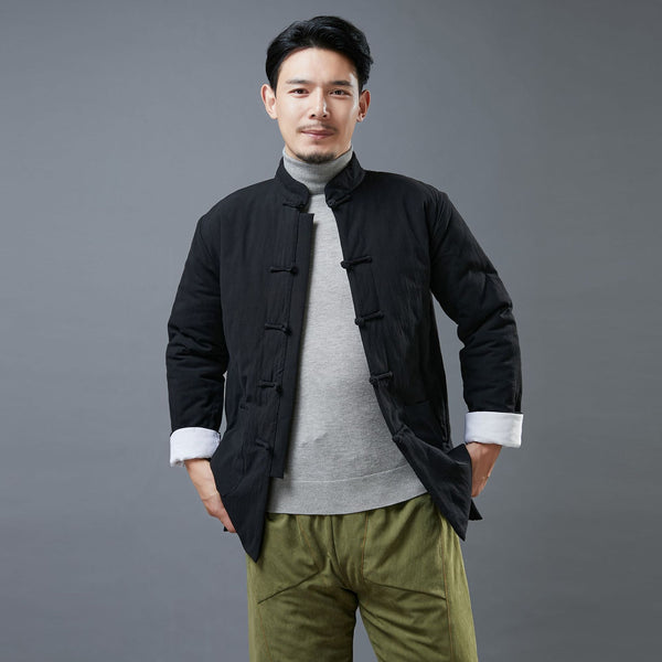 Men Asian Style Linen and Cotton Chinese Buckle Quilted Jacket