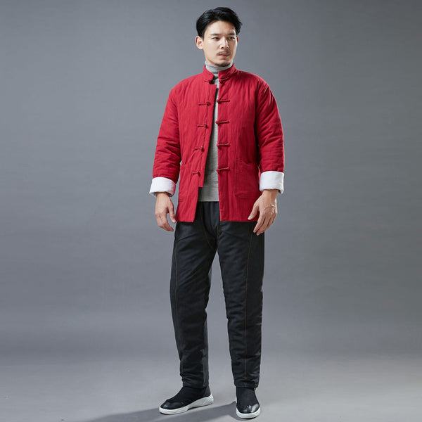Men Asian Style Linen and Cotton Chinese Buckle Quilted Jacket