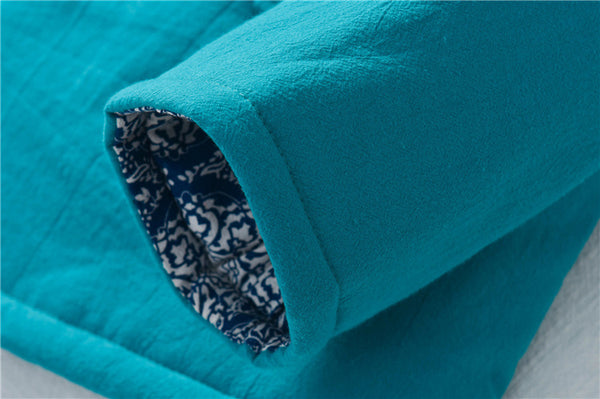 Women Artsy Short Length Linen and Cotton Quilted Round Neck Jacket