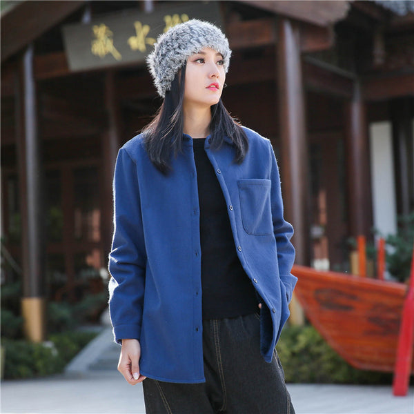 Women Casual Shirt Style Linen and Cotton Jacket