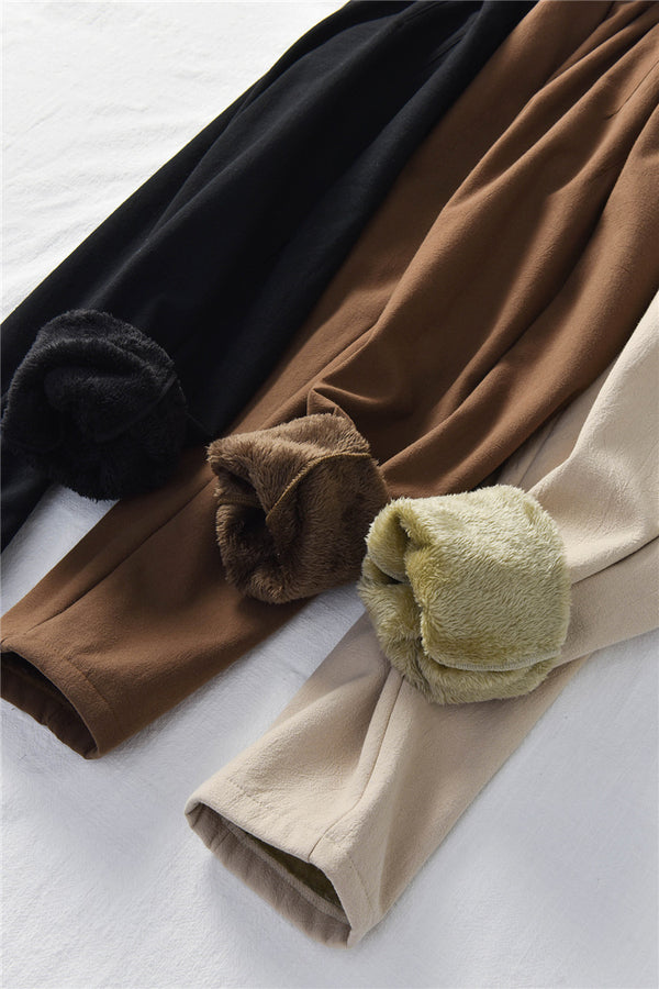 Women Wrinkle Linen and Cotton Tapered Pants With Velvet Inside