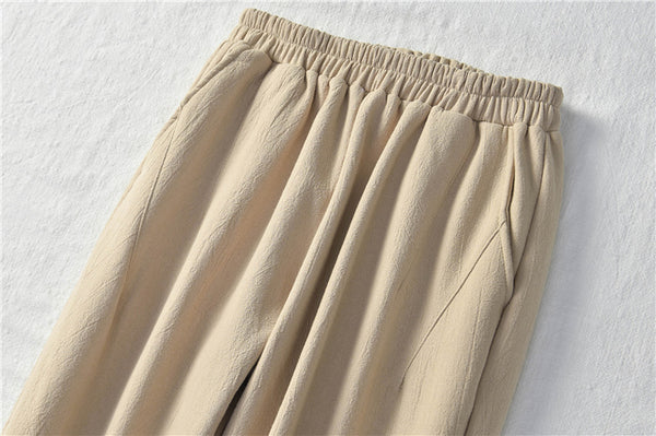 Women Wrinkle Linen and Cotton Tapered Pants With Velvet Inside