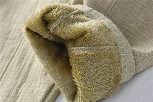 Women Wrinkle Linen and Cotton Lantern Pants With Velvet Inside