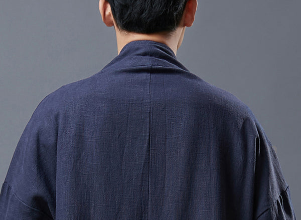 Men Asian Style Linen and Cotton Buckle Windbreaker Coat