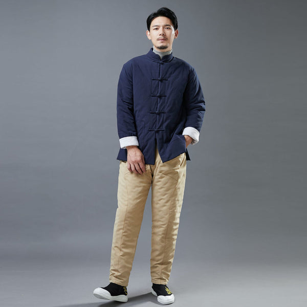 Men Asian Style Linen and Cotton Chinese Buckle Quilted Jacket