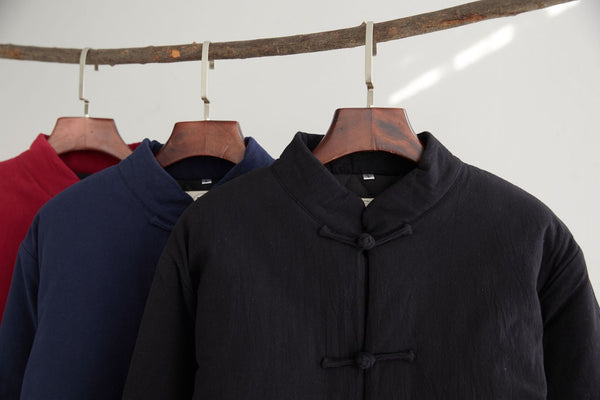 Men Asian Style Linen and Cotton Chinese Buckle Quilted Jacket