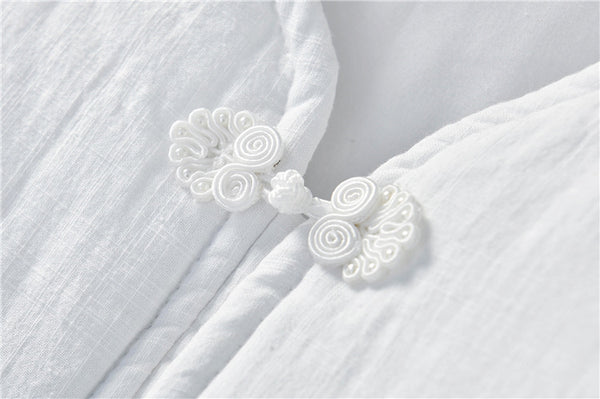 Women Chinese Artsy Short Length Linen and Cotton Chinese Buckle Quilted Coat