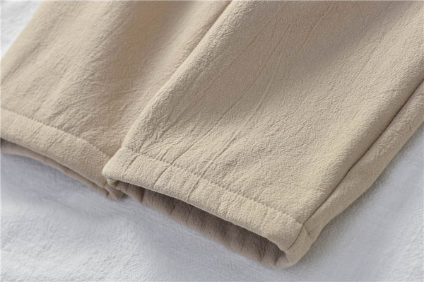 Women Wrinkle Linen and Cotton Tapered Pants With Velvet Inside