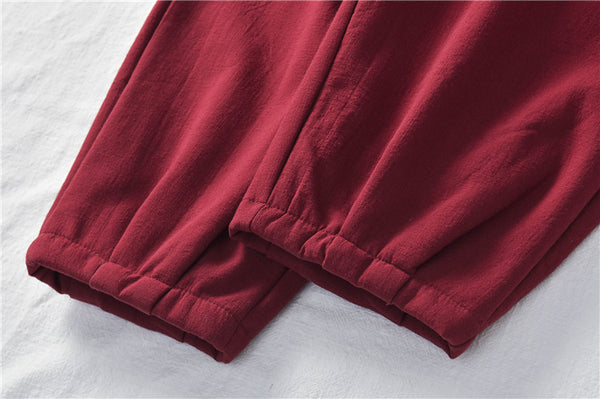 Women Exotic Style Wrinkle Linen and Cotton Lantern Pants With Velvet Inside