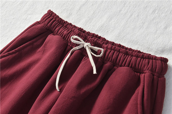Women Exotic Style Wrinkle Linen and Cotton Lantern Pants With Velvet Inside