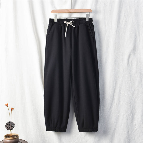 Women Exotic Style Wrinkle Linen and Cotton Lantern Pants With Velvet Inside