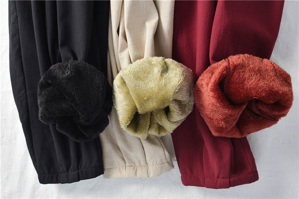 Women Exotic Style Wrinkle Linen and Cotton Lantern Pants With Velvet Inside