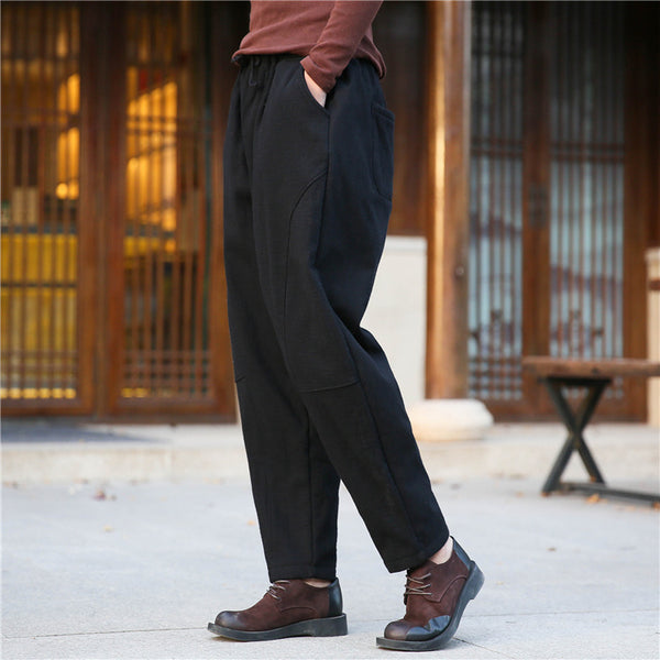 Women Wrinkle Linen and Cotton Lantern Pants With Velvet Inside