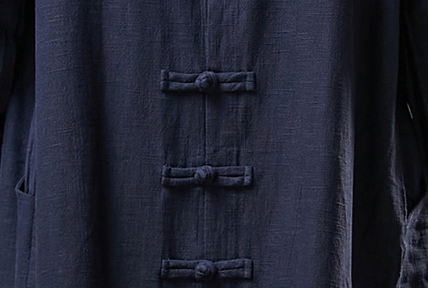 Men Asian Style Linen and Cotton Buckle Windbreaker Coat