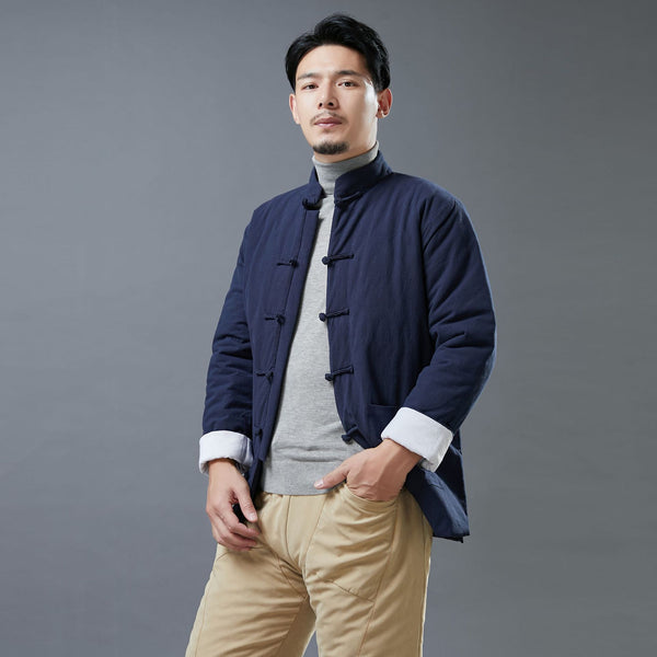Men Asian Style Linen and Cotton Chinese Buckle Quilted Jacket
