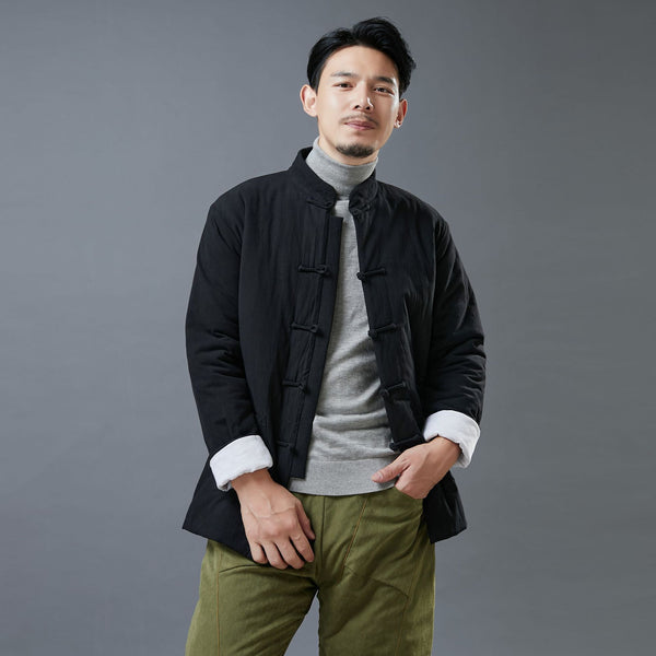 Men Asian Style Linen and Cotton Chinese Buckle Quilted Jacket