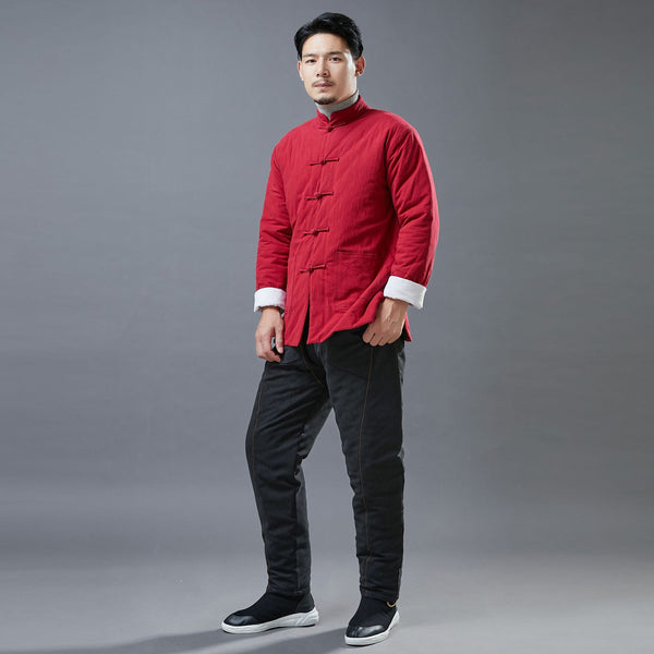 Men Asian Style Linen and Cotton Chinese Buckle Quilted Jacket