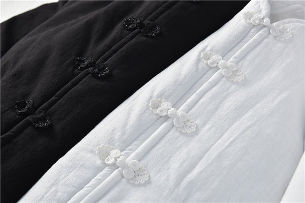 Women Chinese Artsy Short Length Linen and Cotton Chinese Buckle Quilted Coat