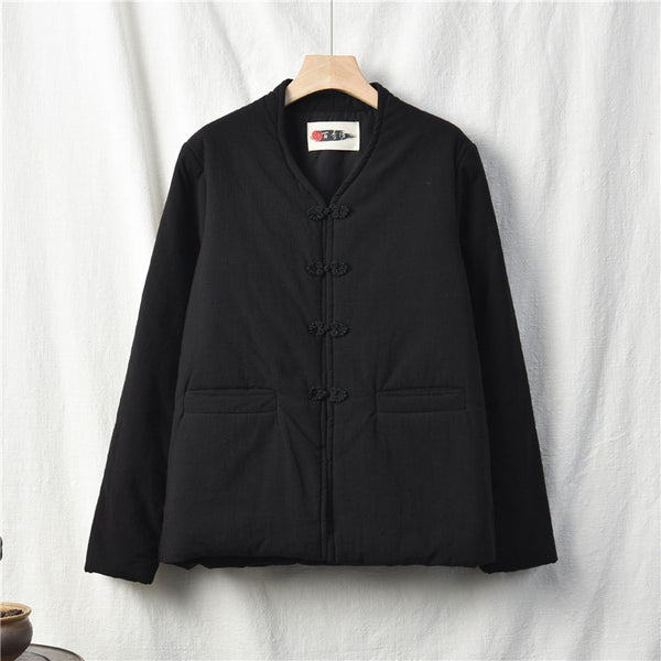 Women Chinese Artsy Short Length Linen and Cotton Chinese Buckle Quilted Coat