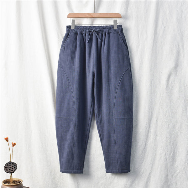 Women Wrinkle Linen and Cotton Lantern Pants With Velvet Inside