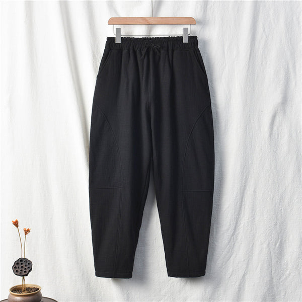 Women Wrinkle Linen and Cotton Lantern Pants With Velvet Inside