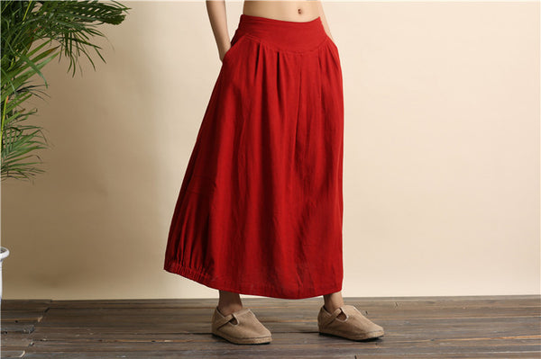 Women Retro Pure color Linen and Cotton Ankle Length Bud Skirt