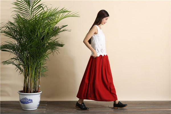 Women Retro Pure color Linen and Cotton Ankle Length Bud Skirt