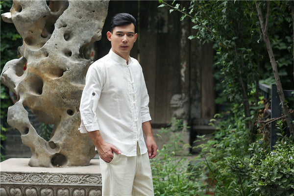 Men Retro Style Hanfu Linen and Cotton Shirts Tops