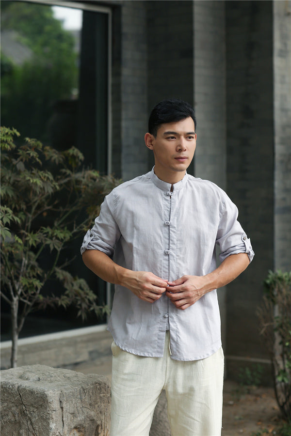 Men Retro Style Hanfu Linen and Cotton Shirts Tops
