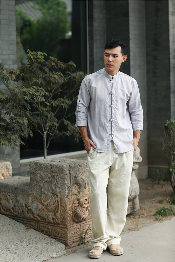 Men Retro Style Hanfu Linen and Cotton Shirts Tops