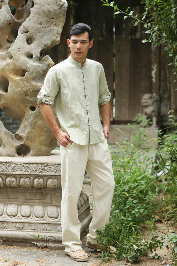Men Retro Style Hanfu Linen and Cotton Shirts Tops