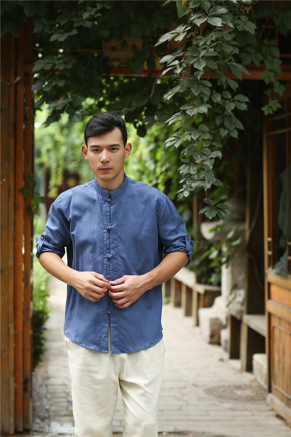 Men Retro Style Hanfu Linen and Cotton Shirts Tops