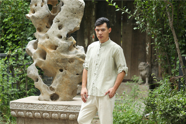 Men Retro Style Hanfu Linen and Cotton Shirts Tops