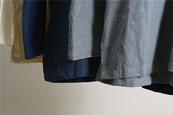 Men Round Neck Loose Long-sleeved Linen and Cotton Tops