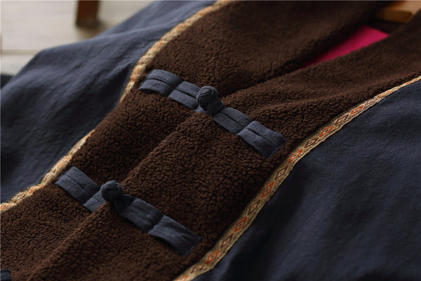 Women Retro Style Long Loose Linen and Cotton Quilted Coat