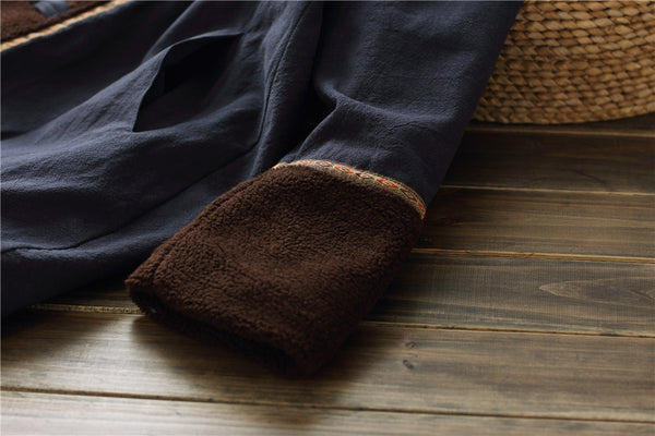 Women Retro Style Long Loose Linen and Cotton Quilted Coat