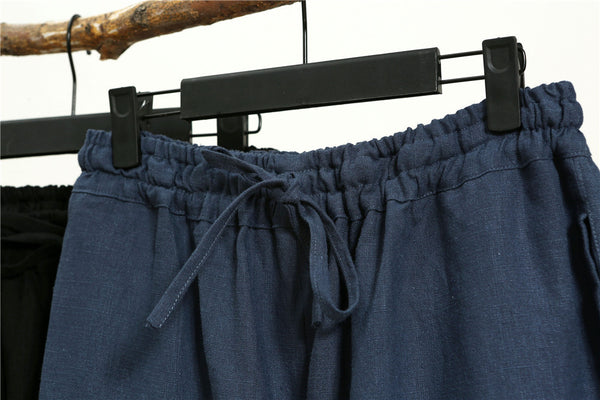 Men Casual Pure Color Loose Cotton and Linen Chinese Style KungFu Pants