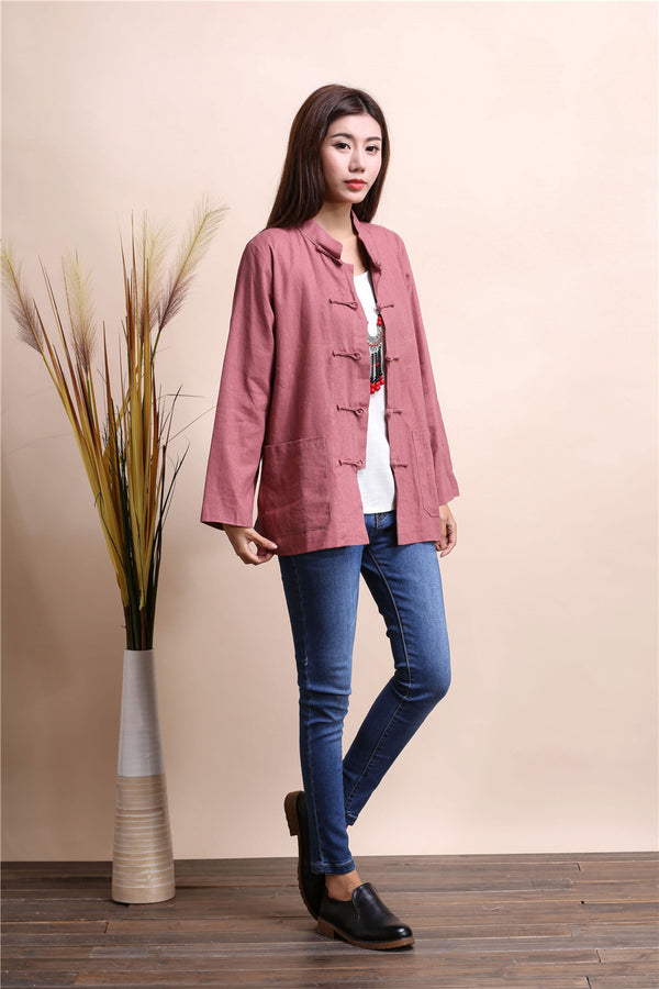 Women Chinese Traditional Style Linen and Cotton KungFu TaiChi HanFu Top