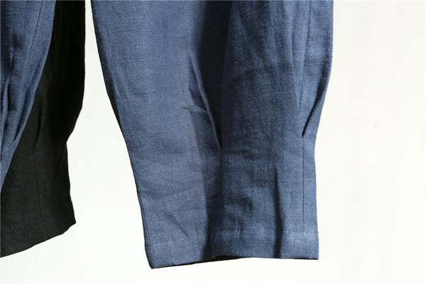 Men Casual Pure Color Loose Cotton and Linen Chinese Style KungFu Pants