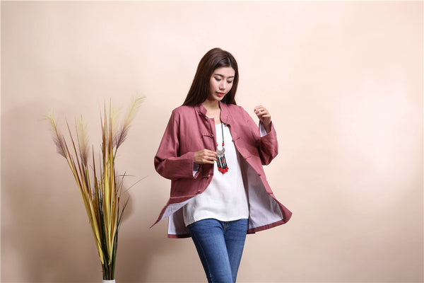 Women Chinese Traditional Style Linen and Cotton KungFu TaiChi HanFu Top