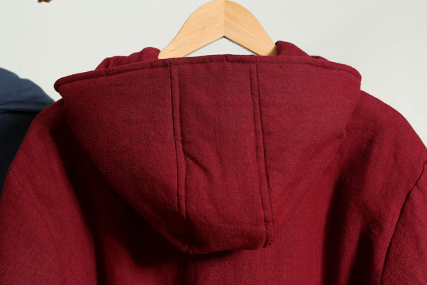 Men Simple Pure Color Style Linen and Cotton Middle Length Quilted Jacket