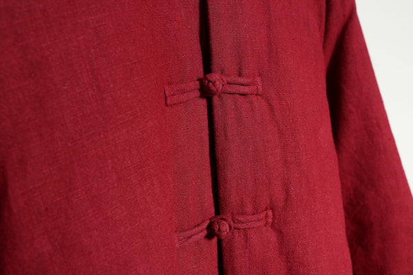 Men Simple Pure Color Style Linen and Cotton Middle Length Quilted Jacket