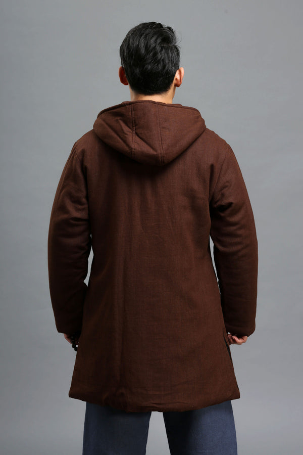 Men Simple Pure Color Style Linen and Cotton Middle Length Quilted Jacket