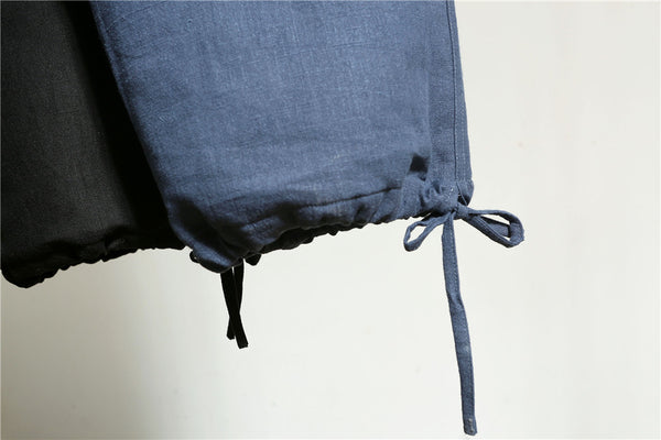 Men Casual Pure Color Cotton and Linen Loose KungFu Quilted Pants | Leg Opening with Elastic Band