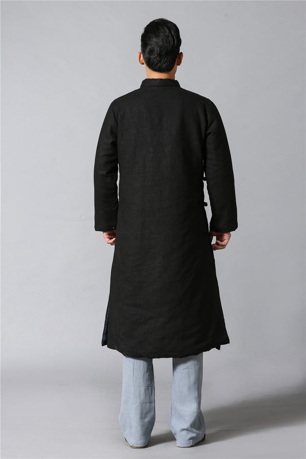 Men Chinese KungFu Style Quilted Linen and Cotton Coat