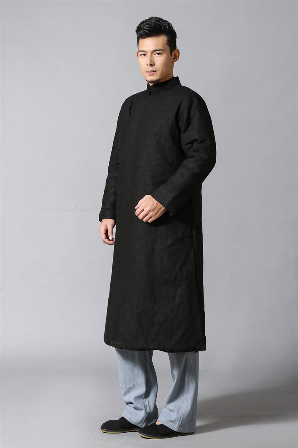 Men Chinese KungFu Style Quilted Linen and Cotton Coat