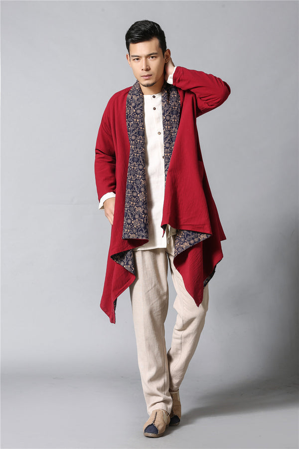 Men Eastern Style Double-sided Linen and Cotton Shrugs Ponchos