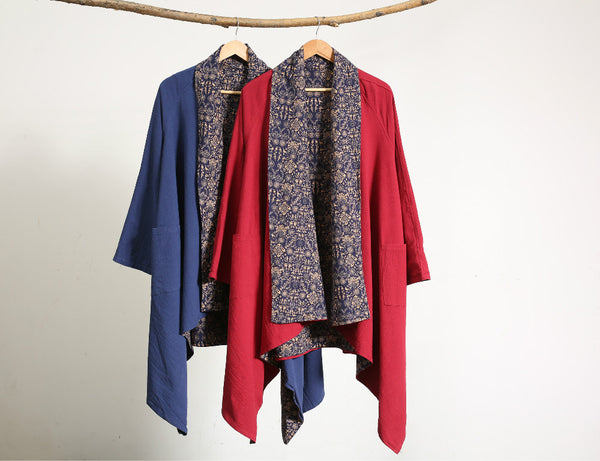 Men Eastern Style Double-sided Linen and Cotton Shrugs Ponchos